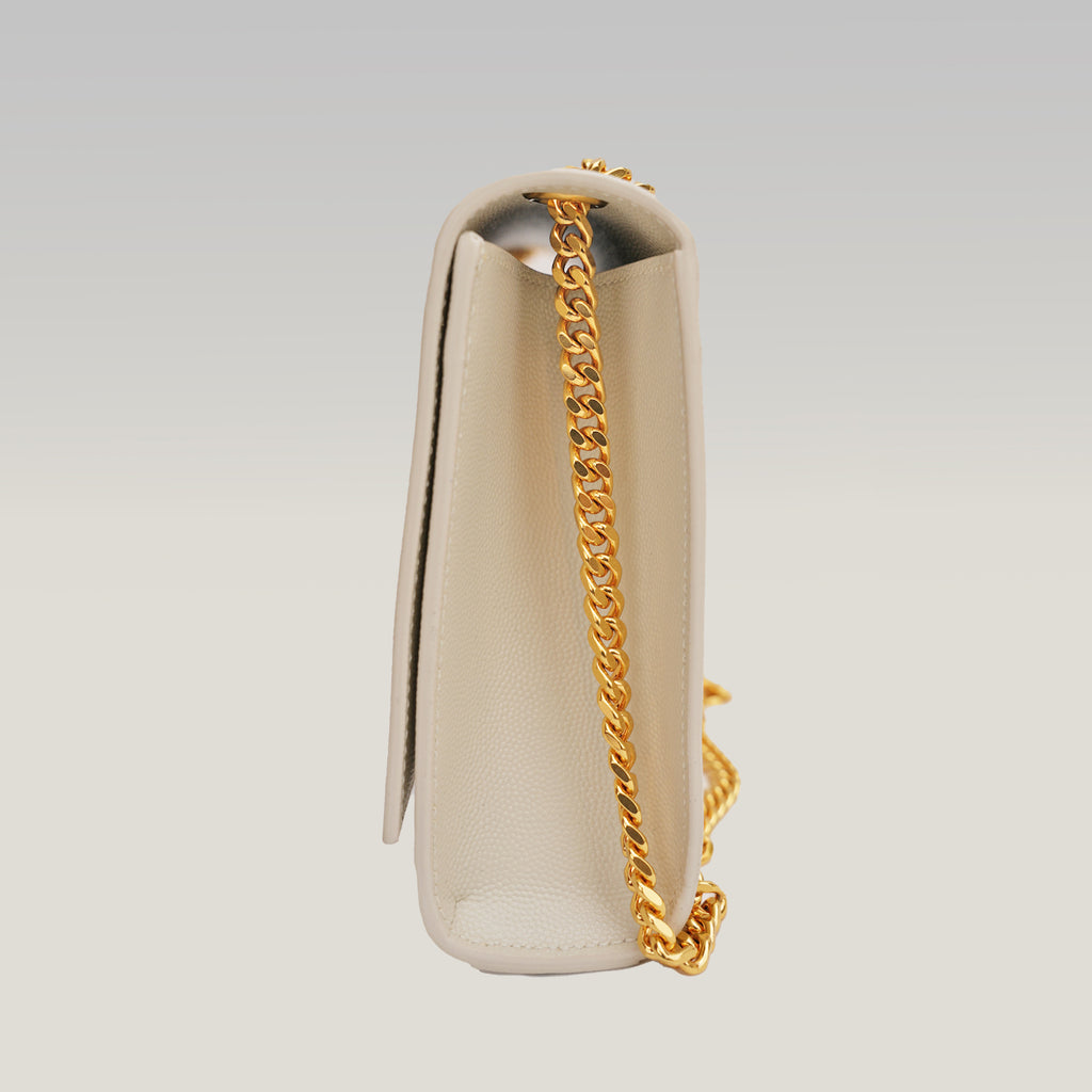 Saint Laurent Kate Medium White Grained Leather with Gold Logo