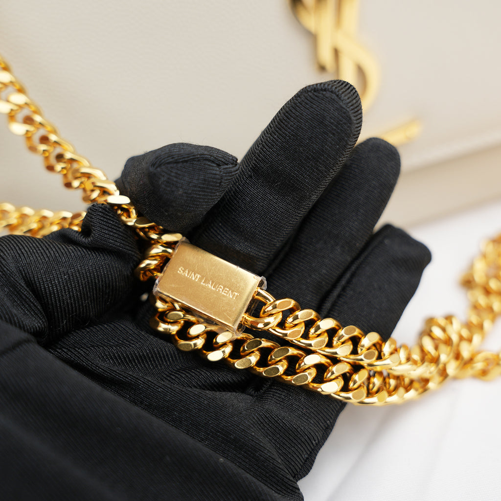 Saint Laurent Kate Medium White Grained Leather with Gold Logo