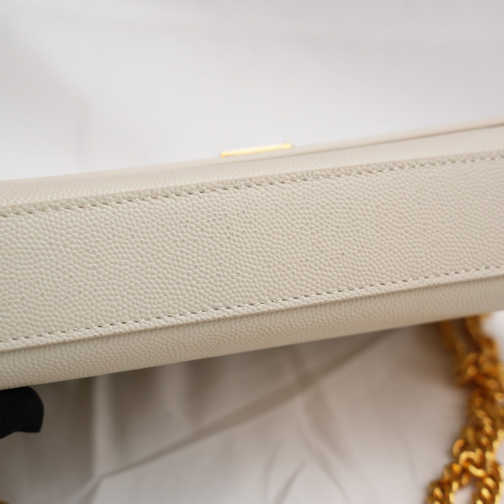 Saint Laurent Kate Medium White Grained Leather with Gold Logo