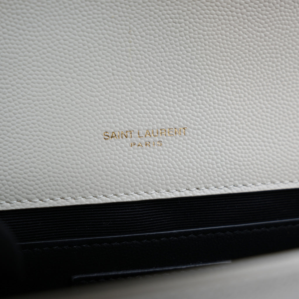 Saint Laurent Kate Medium White Grained Leather with Gold Logo