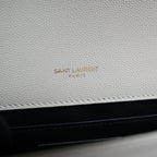 Saint Laurent Kate Medium White Grained Leather with Gold Logo
