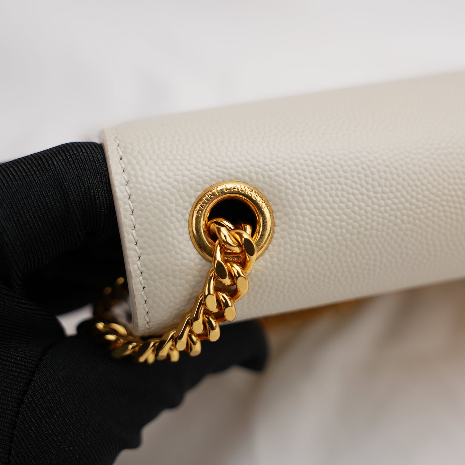 Saint Laurent Kate Medium White Grained Leather with Gold Logo