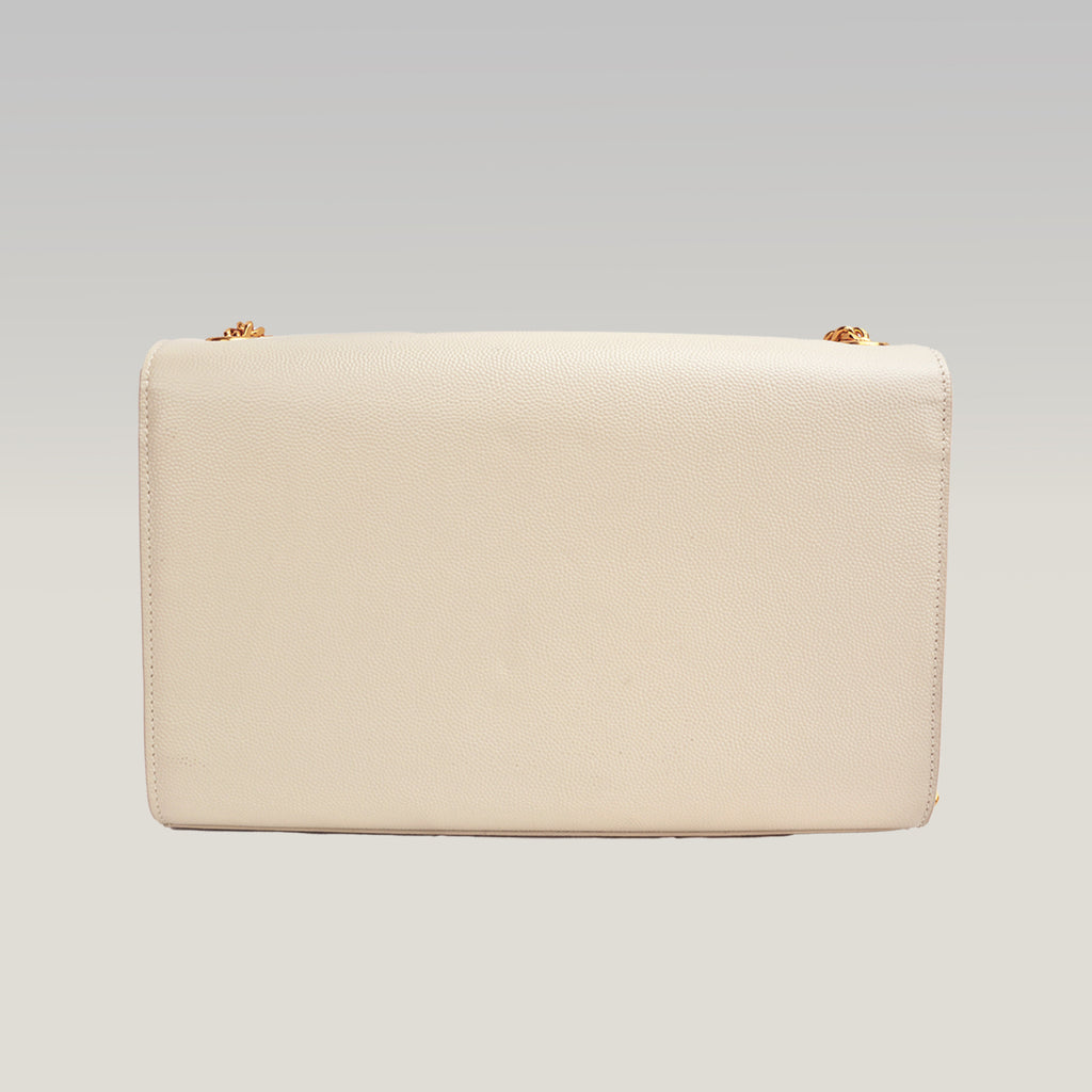 Saint Laurent Kate Medium White Grained Leather with Gold Logo