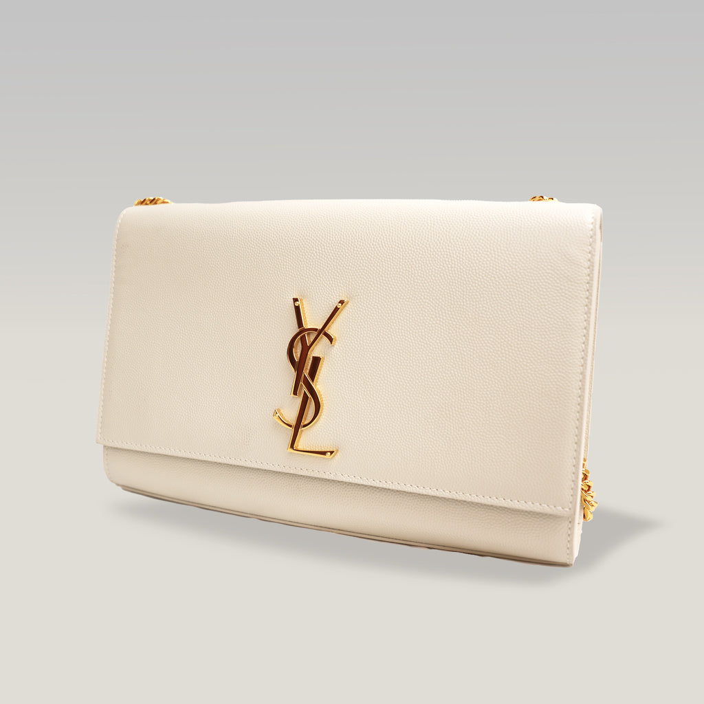 Saint Laurent Kate Medium White Grained Leather with Gold Logo