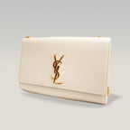 Saint Laurent Kate Medium White Grained Leather with Gold Logo