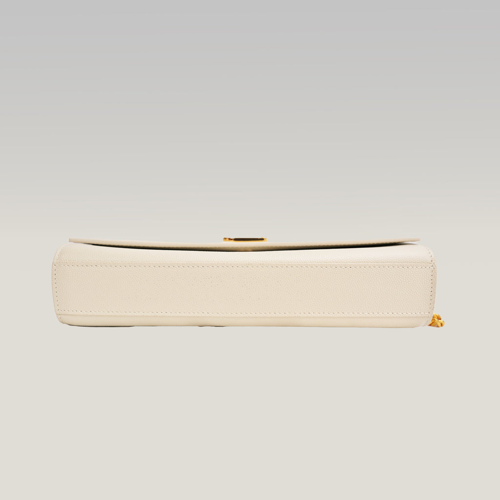 Saint Laurent Kate Medium White Grained Leather with Gold Logo