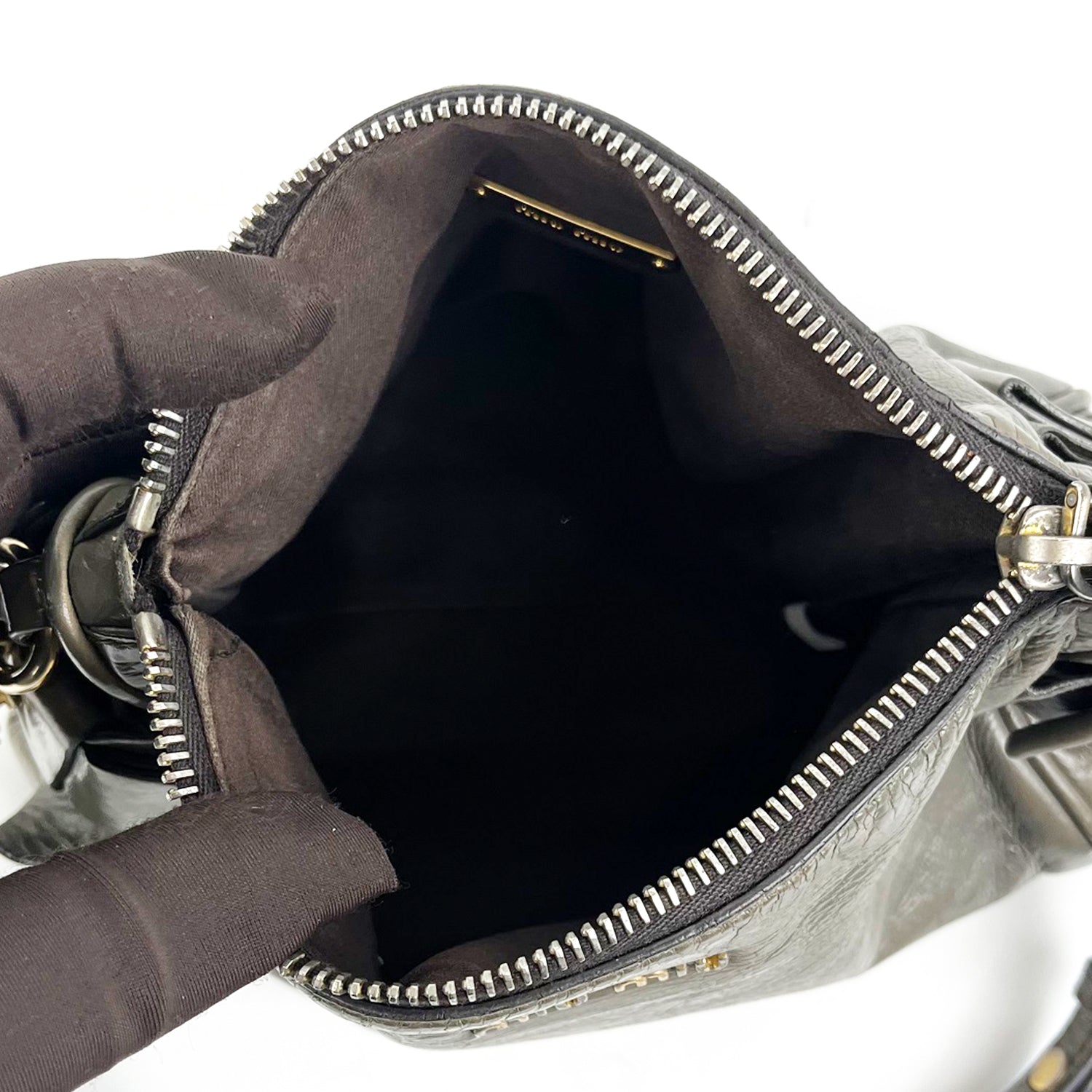 Miu Miu Bow Bag Borsa a Tracolla in Pelle Grigia con Fiocchi e Dettagli Dorati