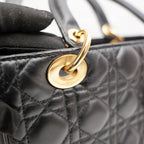 Dior Borsa Media Lady Dior in Pelle di Agnello Nera Cannage