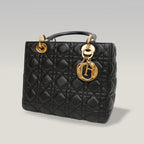 Dior Borsa Media Lady Dior in Pelle di Agnello Nera Cannage