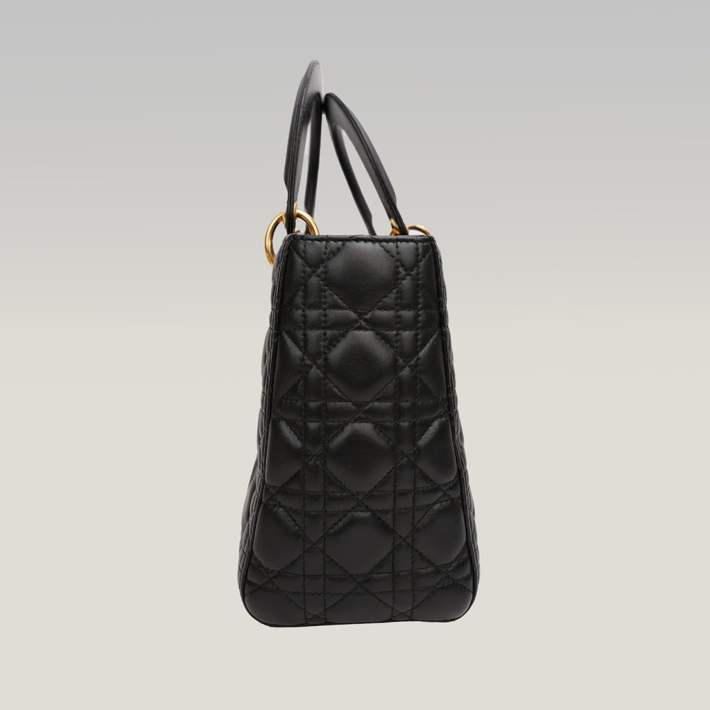 Dior Borsa Media Lady Dior in Pelle di Agnello Nera Cannage