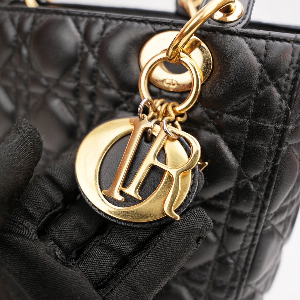 Dior Borsa Media Lady Dior in Pelle di Agnello Nera Cannage