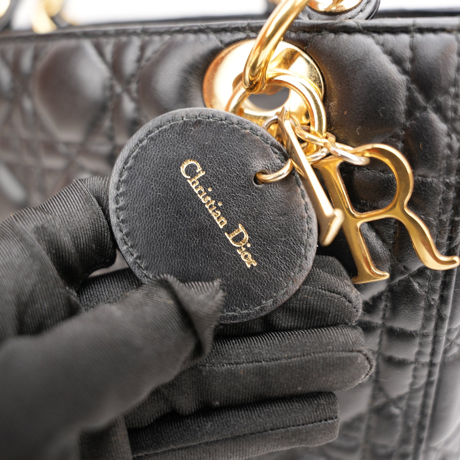 Dior Borsa Media Lady Dior in Pelle di Agnello Nera Cannage
