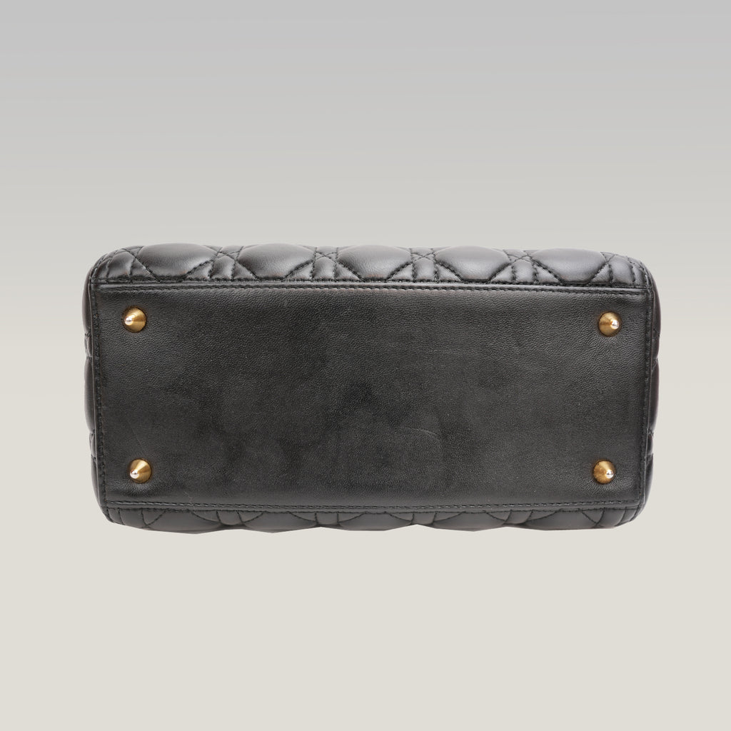 Dior Borsa Media Lady Dior in Pelle di Agnello Nera Cannage
