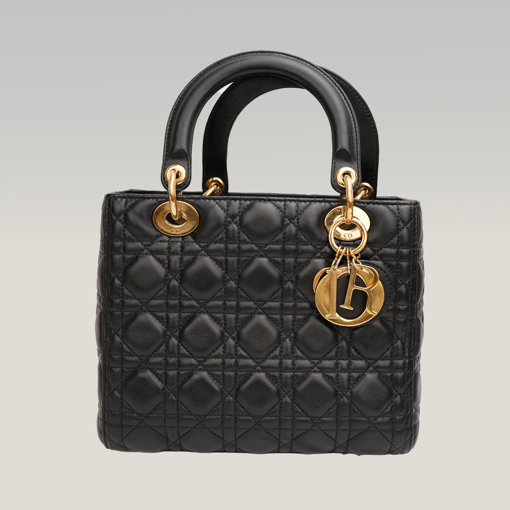 Dior Borsa Media Lady Dior in Pelle di Agnello Nera Cannage