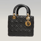 Dior Borsa Media Lady Dior in Pelle di Agnello Nera Cannage