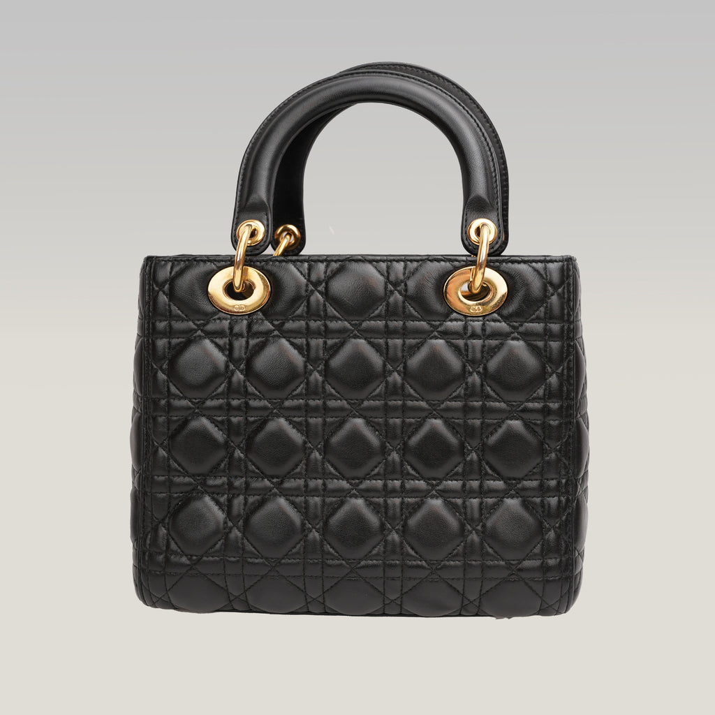 Dior Borsa Media Lady Dior in Pelle di Agnello Nera Cannage