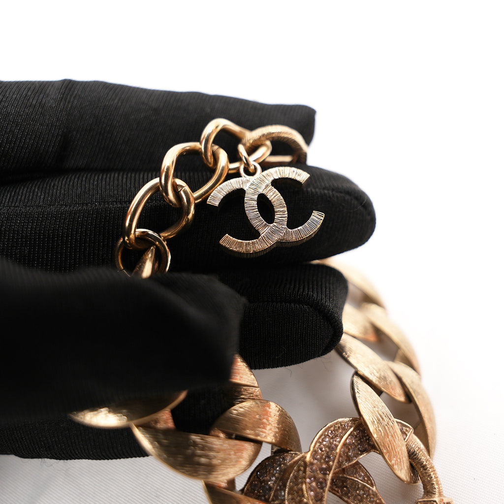 Chanel Vintage bracciale chain-link dorato con cristalli
