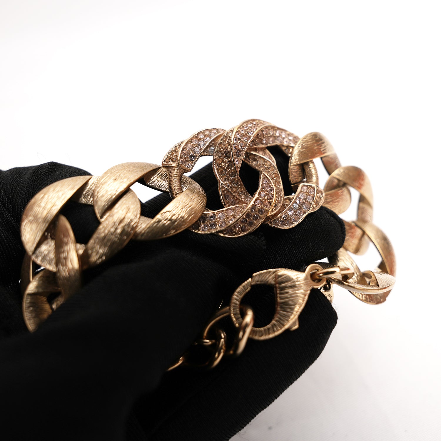 Chanel Vintage bracciale chain-link dorato con cristalli