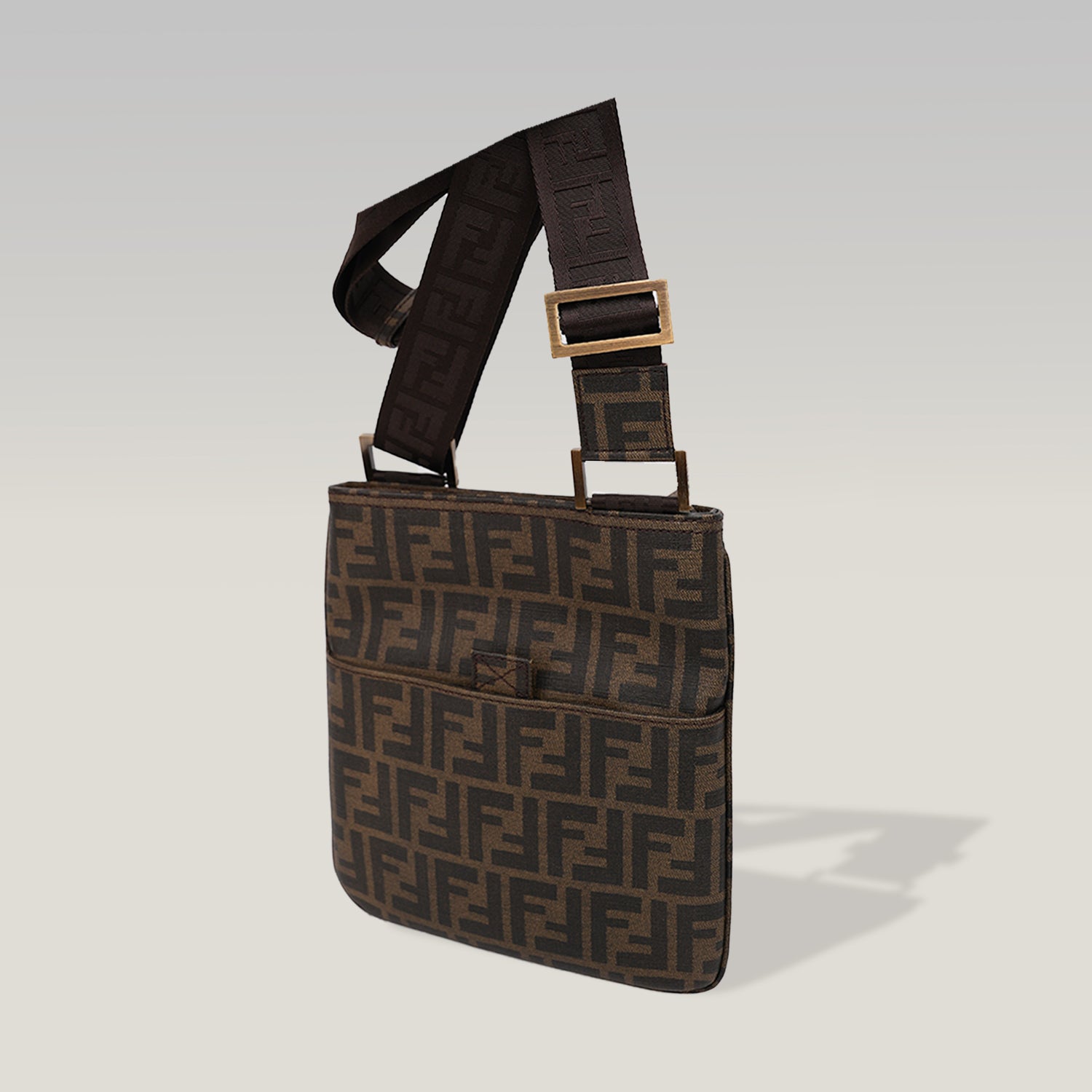 Fendi Borsa a Tracolla Zucca FF in Tela Marrone Classica