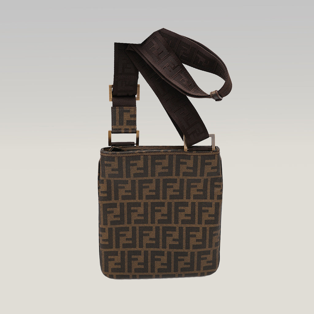 Fendi Borsa a Tracolla Zucca FF in Tela Marrone Classica