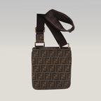 Fendi Borsa a Tracolla Zucca FF in Tela Marrone Classica