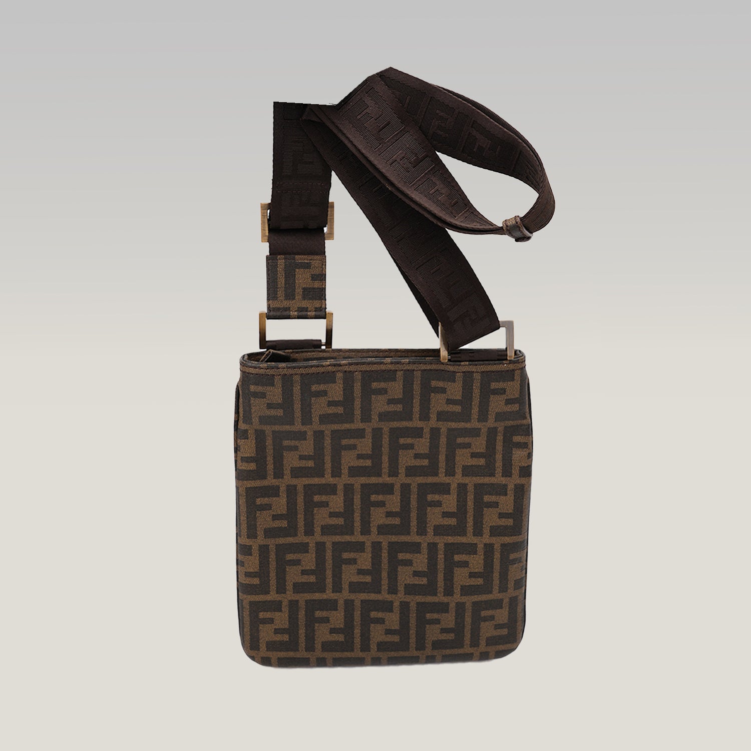 Fendi Borsa a Tracolla Zucca FF in Tela Marrone Classica