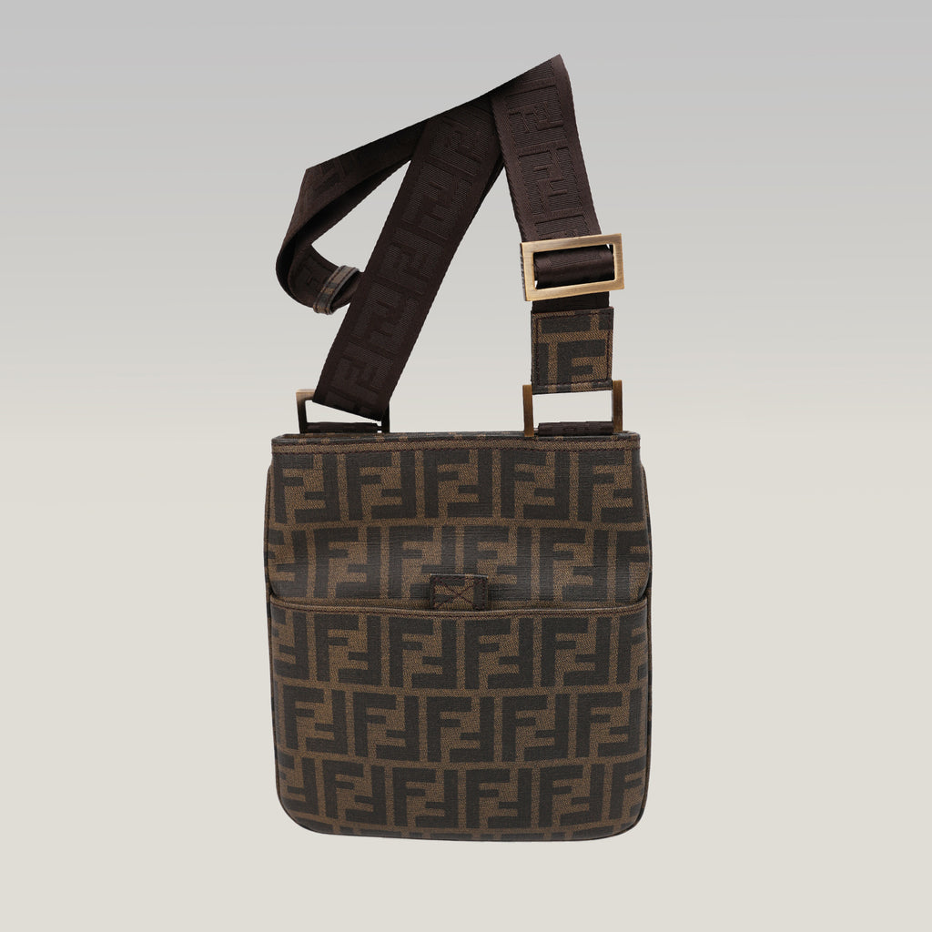 Fendi Borsa a Tracolla Zucca FF in Tela Marrone Classica