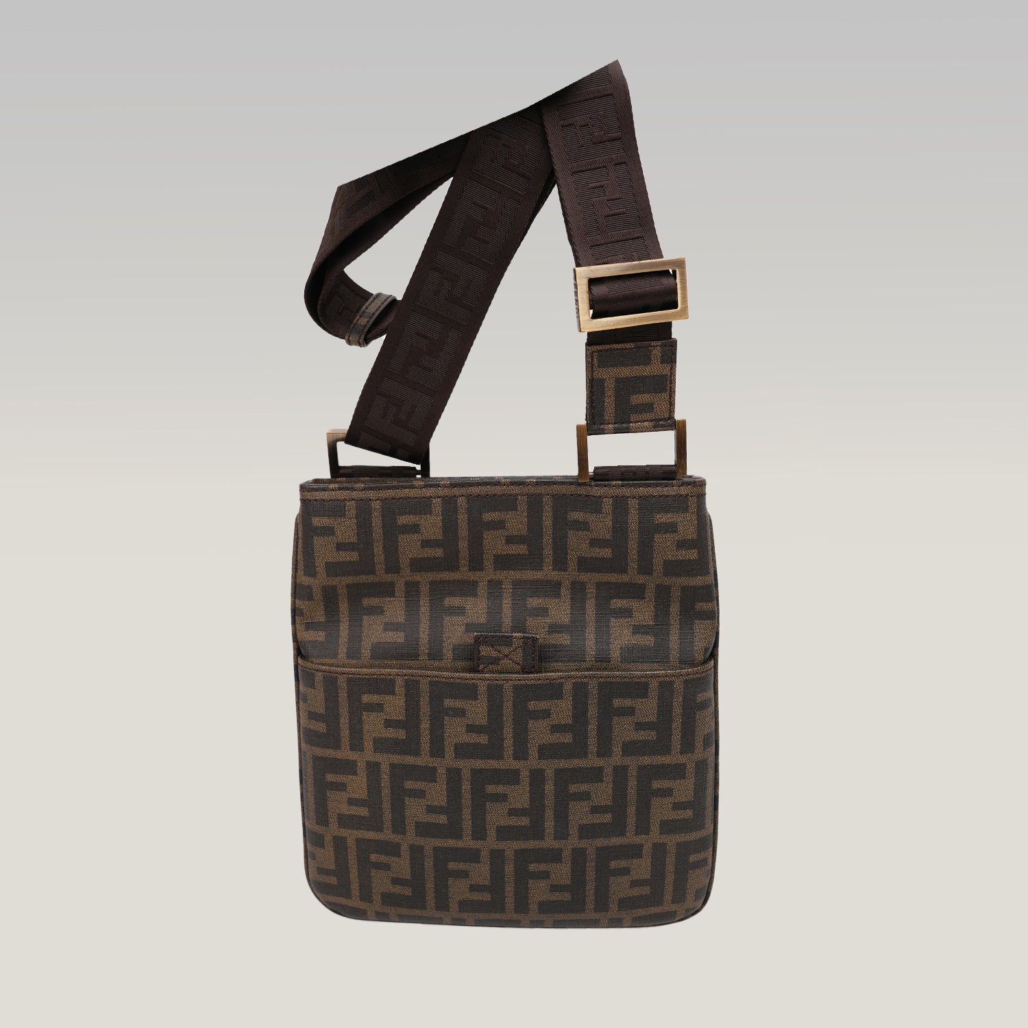 Fendi Borsa a Tracolla Zucca FF in Tela Marrone Classica