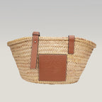Loewe Borsa Large in Rafia Intrecciata con Dettagli in Pelle Cuoio