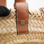 Loewe Borsa Large in Rafia Intrecciata con Dettagli in Pelle Cuoio