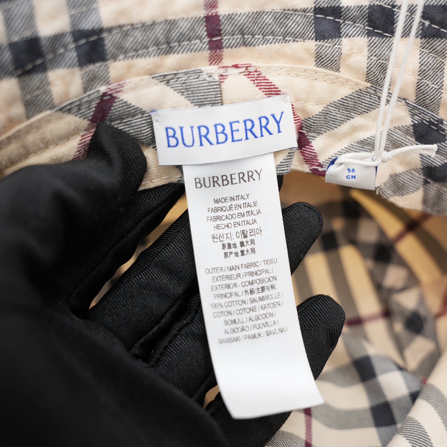 Burberry Cappello Bucket Reversibile Check Beige in Cotone