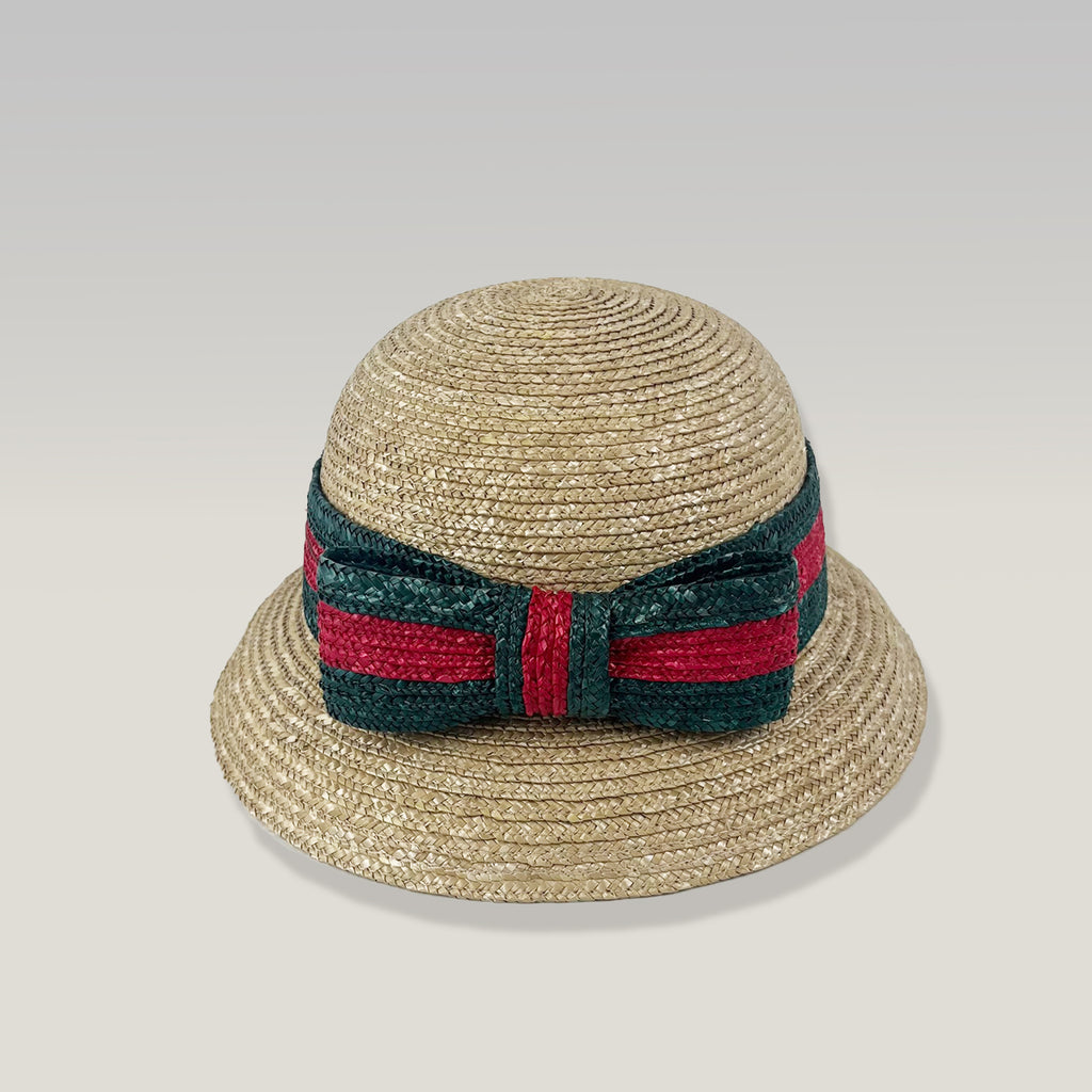 Gucci Cappello in Paglia con Nastro Web Verde e Rosso