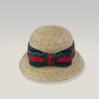 Gucci Cappello in Paglia con Nastro Web Verde e Rosso