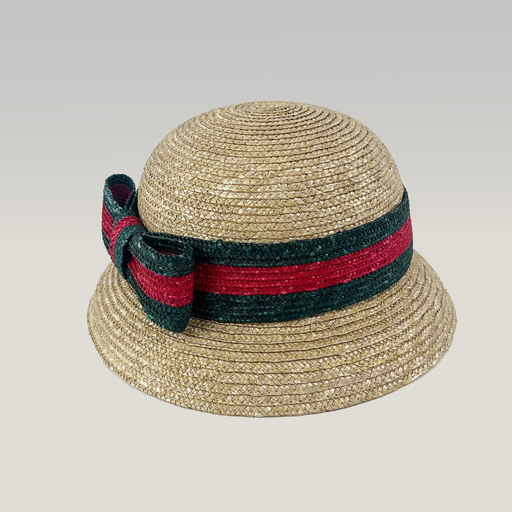 Gucci Cappello in Paglia con Nastro Web Verde e Rosso