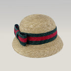 Gucci Cappello in Paglia con Nastro Web Verde e Rosso
