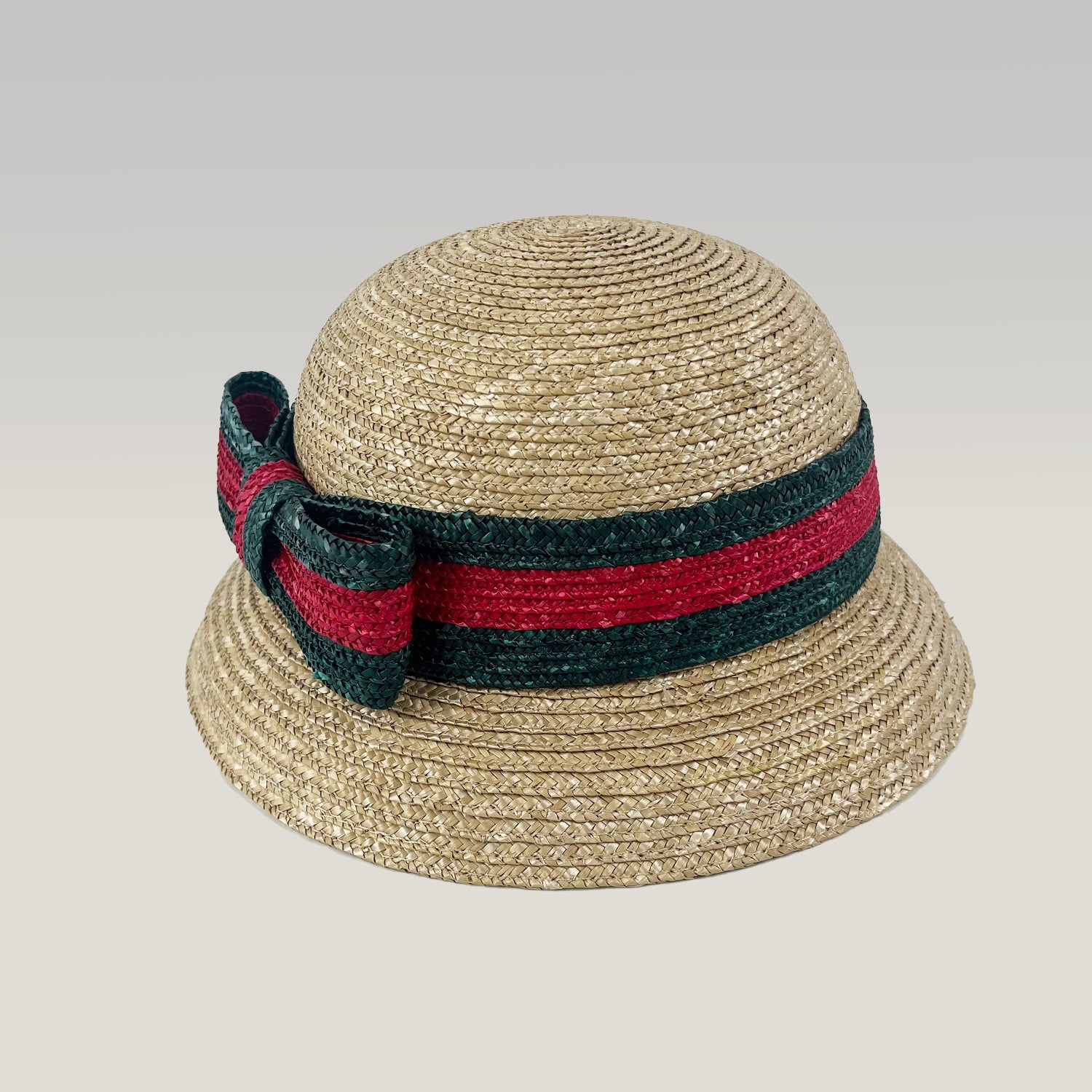 Gucci Cappello in Paglia con Nastro Web Verde e Rosso