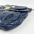 Miu Miu Borsa Coffer in Pelle Blu con Dettagli Oro e Manico Intrecciato