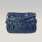 Miu Miu Borsa Coffer in Pelle Blu con Dettagli Oro e Manico Intrecciato