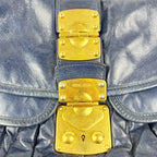 Miu Miu Borsa Coffer in Pelle Blu con Dettagli Oro e Manico Intrecciato