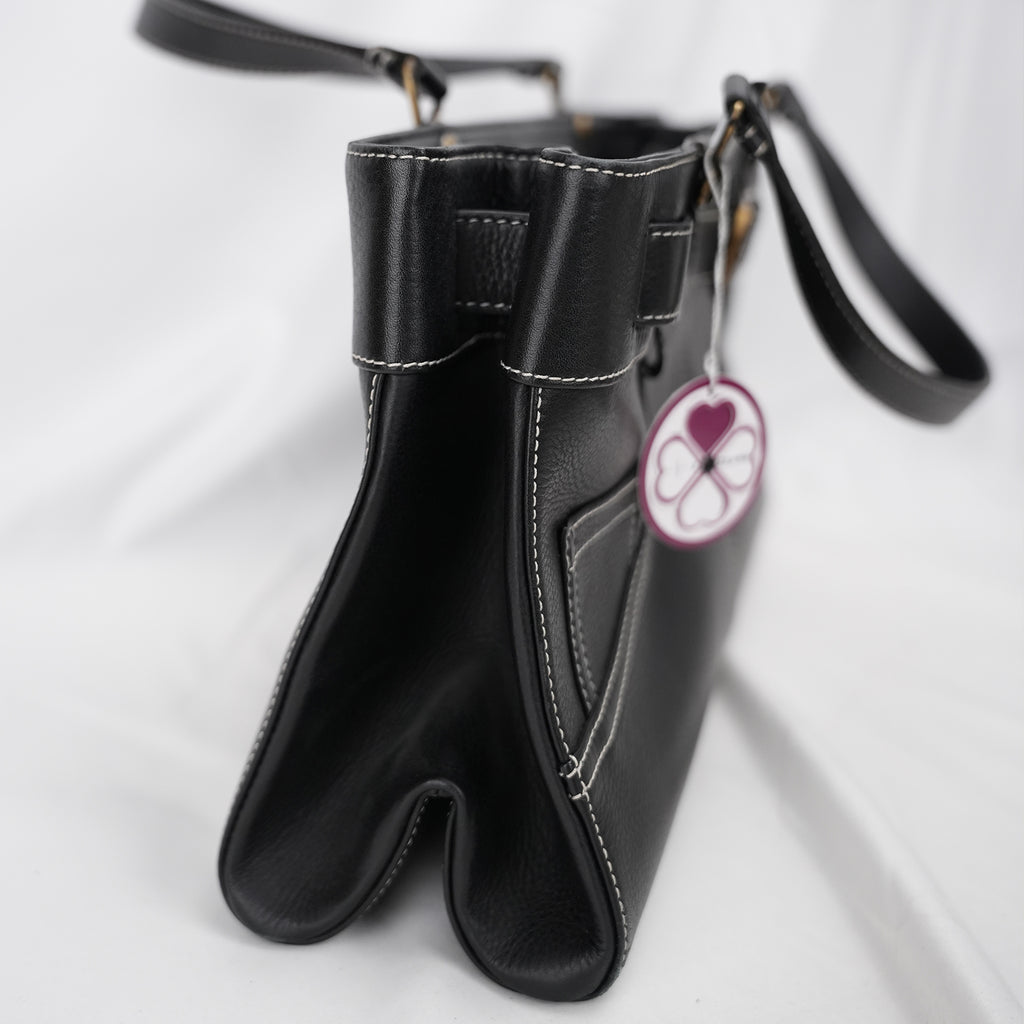 Christian Dior Vintage Tote Orizzontale in Pelle Nera con Cintura