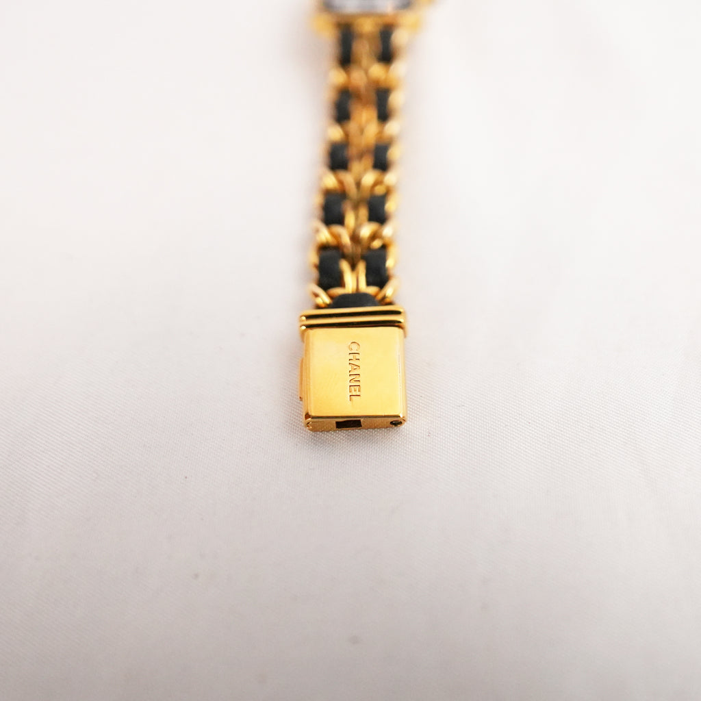 Chanel Première Orologio Nero e Oro con Bracciale a Catena in Pelle e Metallo Dorato