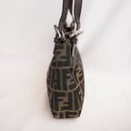 Fendi Zucca Shoulder Bag Media Marrone in Tela FF con Pelle e Hardware Argento