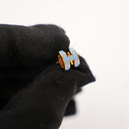 Hermès Pop H Mini Orecchini a Lobo Nuovi in Metallo Dorato con Smalto Azzurro