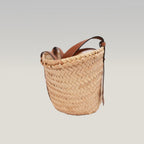 Loewe Basket Bag Medium in Palma Intrecciata e Pelle di Vitello Cuoio