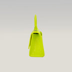 Balenciaga Hourglass XS Borsa a Mano in Pelle Effetto Coccodrillo Giallo Fluo con Logo B Argentato