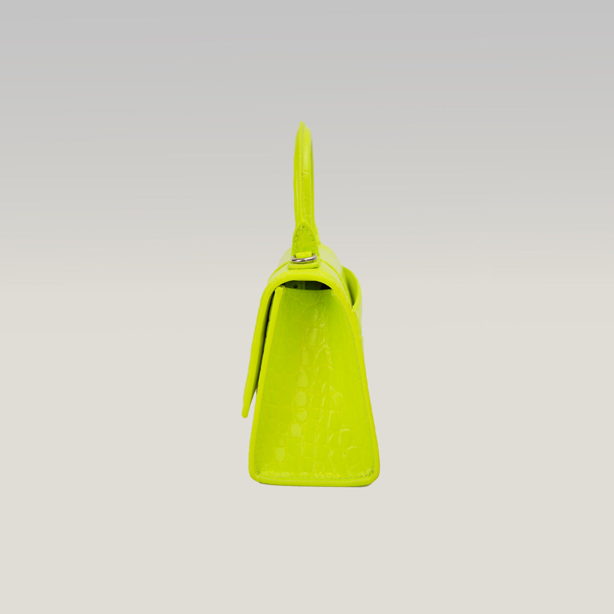 Balenciaga Hourglass XS Borsa a Mano in Pelle Effetto Coccodrillo Giallo Fluo con Logo B Argentato