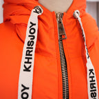 Khrisjoy Piumino Donna Arancione Oversize con Cappuccio Giacca Imbottita Duck Down Made in Italy