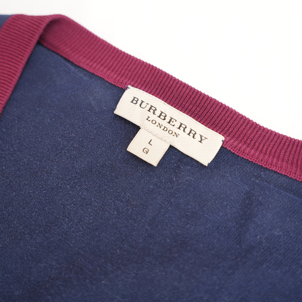 Burberry London Maglia Donna Blu Navy in Seta e Cotone Pullover Scollo V Elegante