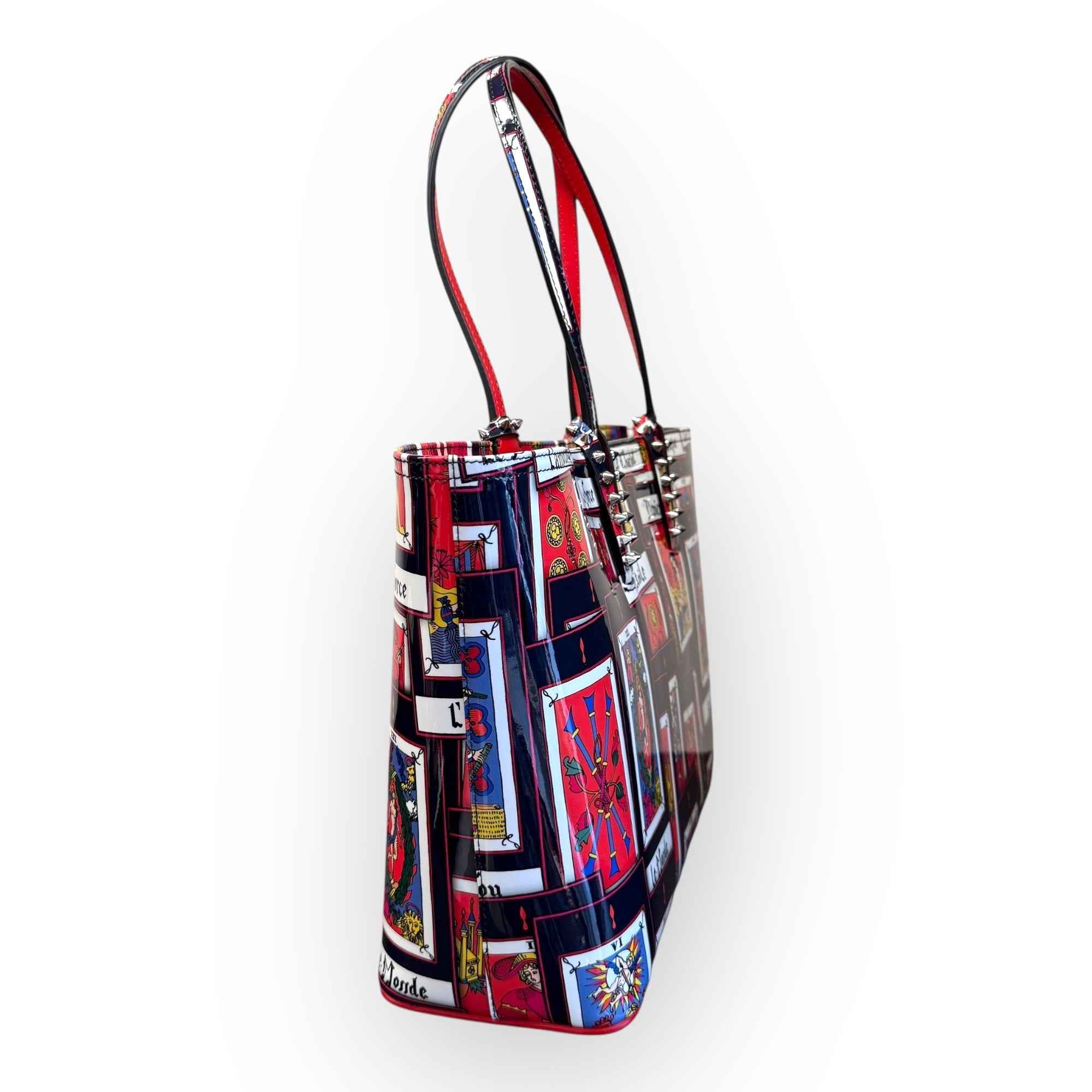 CHRISTIAN LOUBOUTIN  Cabata Small Tarot Patent Spiked TOTE Bag