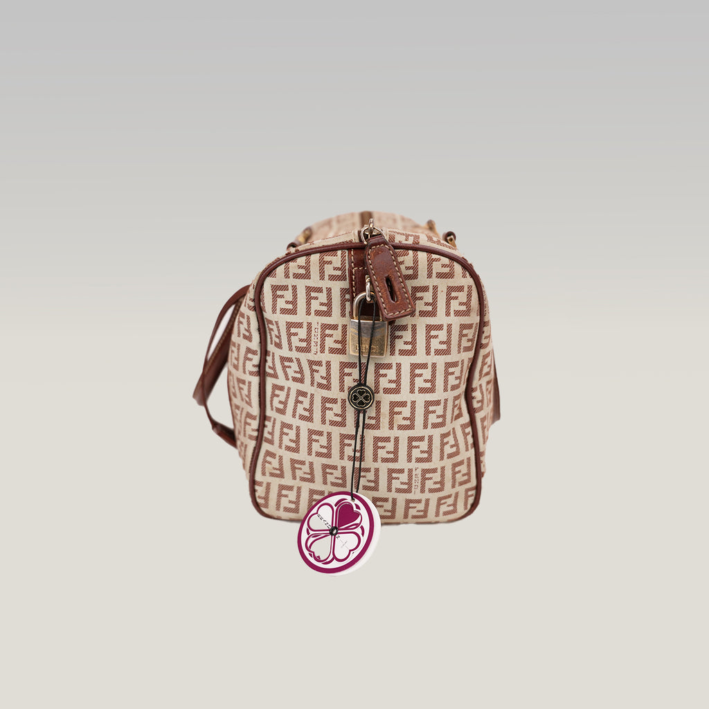 Fendi Zucchino Boston Bag Vintage in Tela Monogram e Pelle Marrone